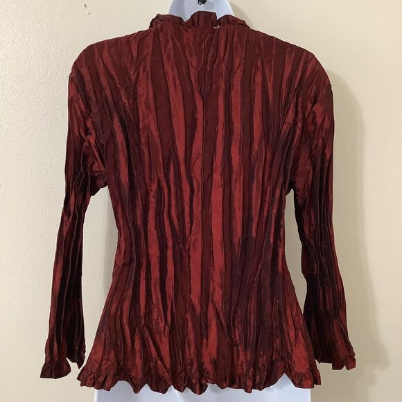 Vintage Y2K Red Witchy Whimsigoth Dark Romantic Vamp Button Up Crinkle Top M - Picture 6 of 8